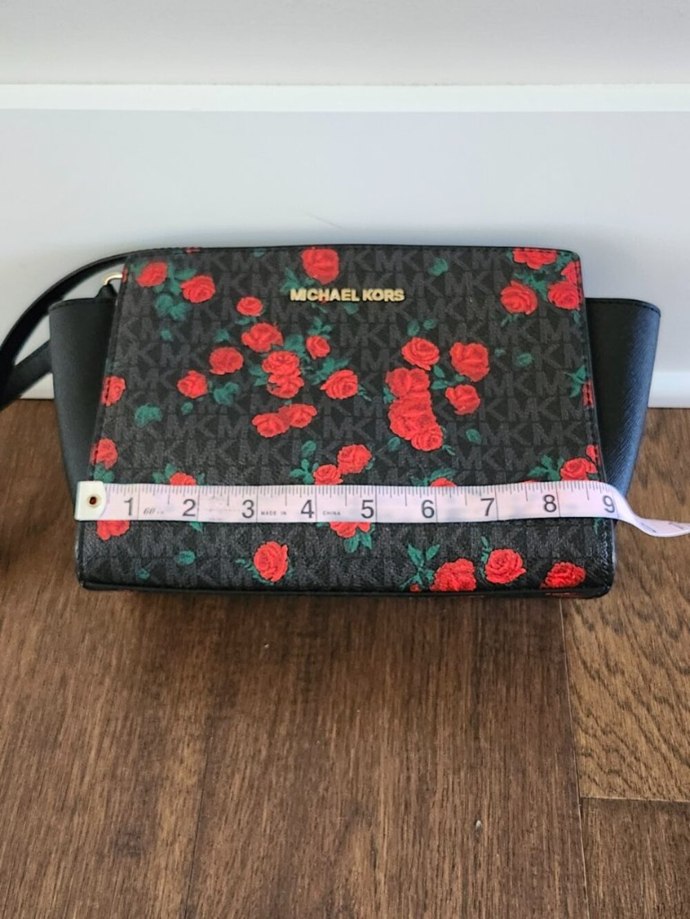 Michael Kors Mercer Medium Floral Print Leather Satchel – Black/Red – NWOT - Picture 9 of 15